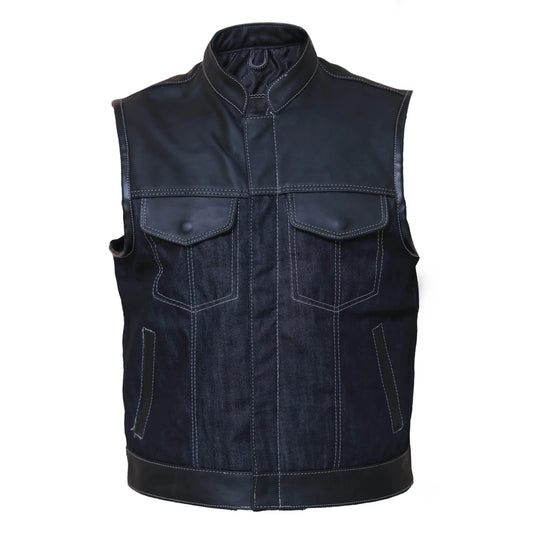 Denim style leather vest Leathers Crafted