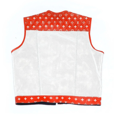 Men’s Leather Motorcycle Vest – Red & White Custom Biker Vest