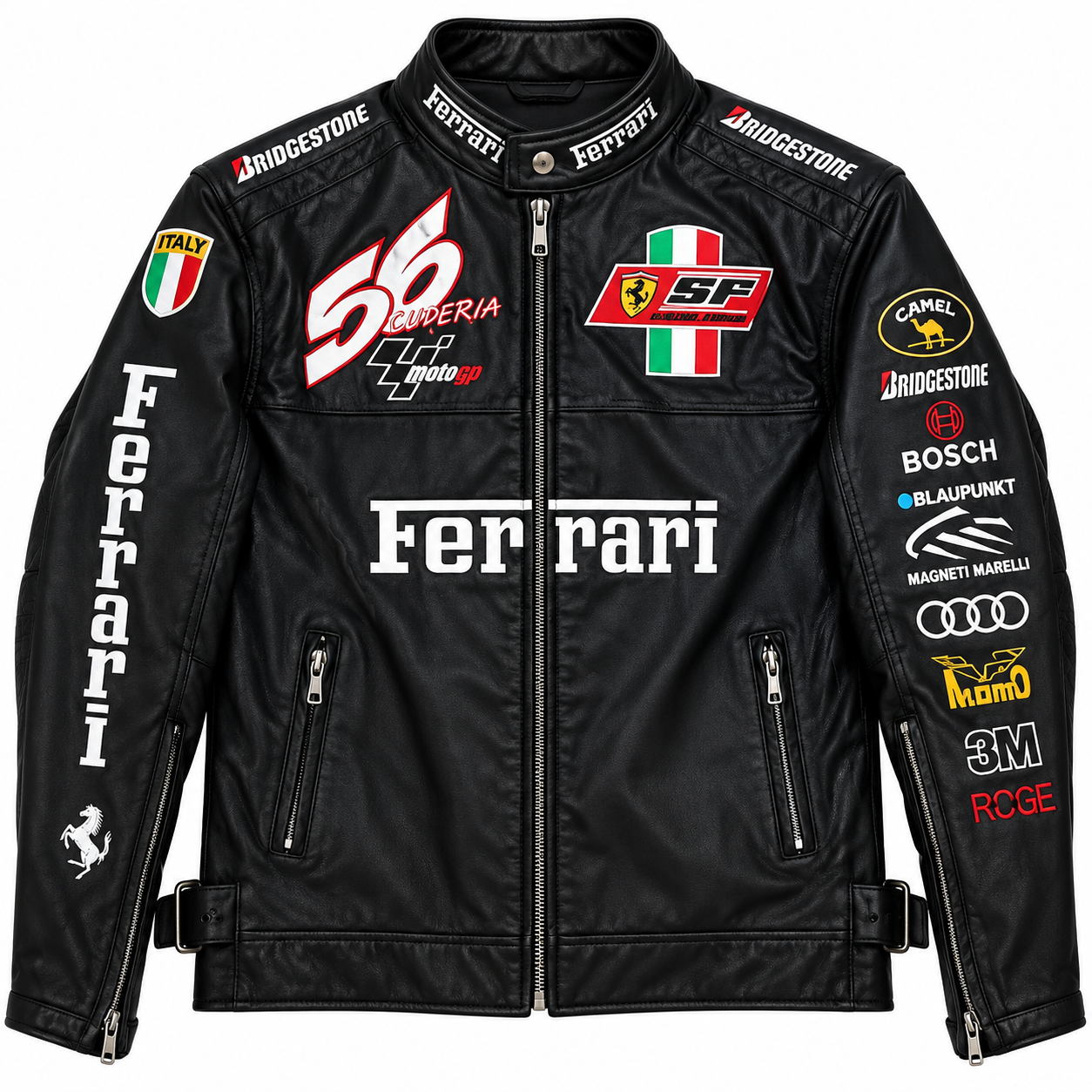 Men's black leather racing jacket motorsport biker motorcycle jacket