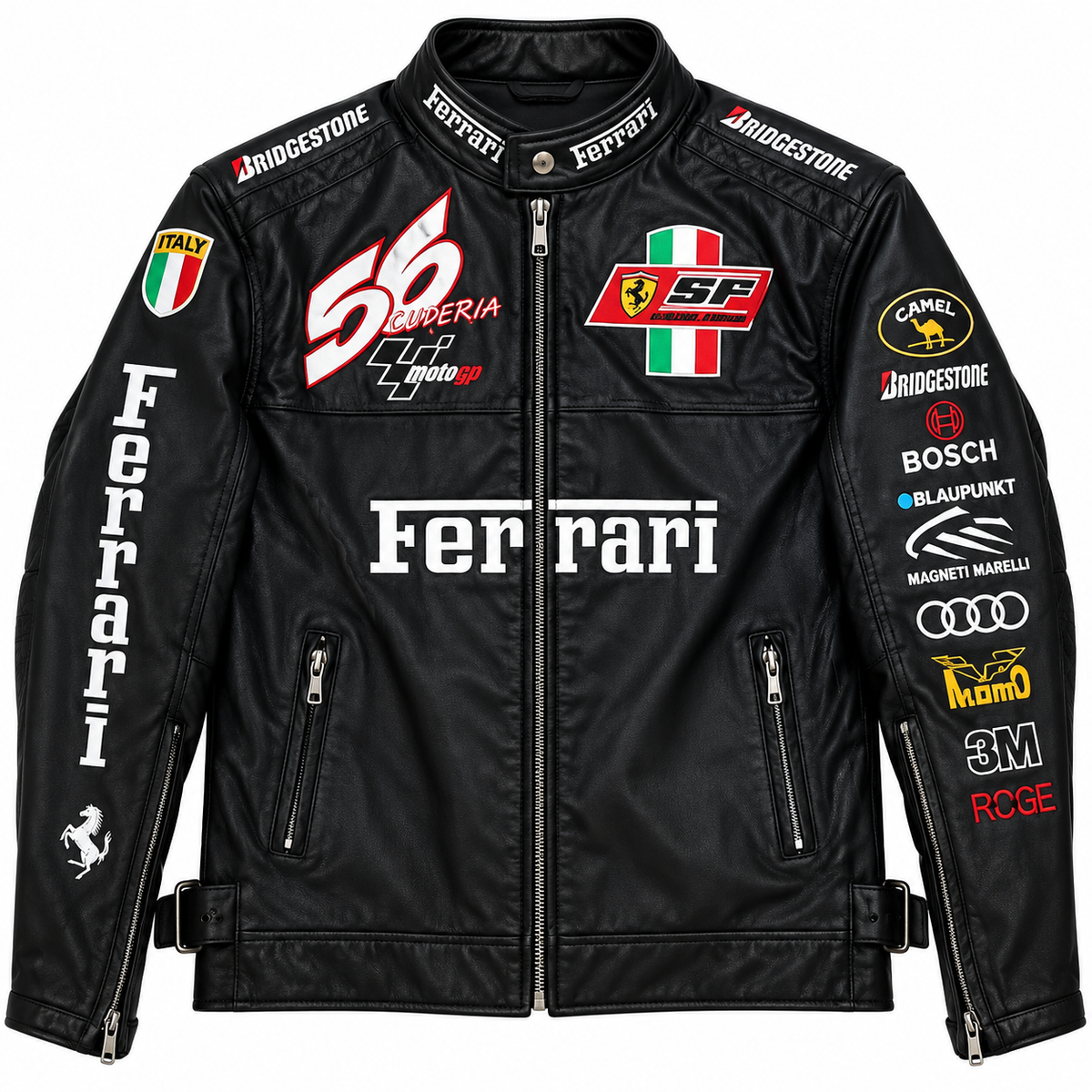 Men's black leather racing jacket motorsport biker motorcycle jacket