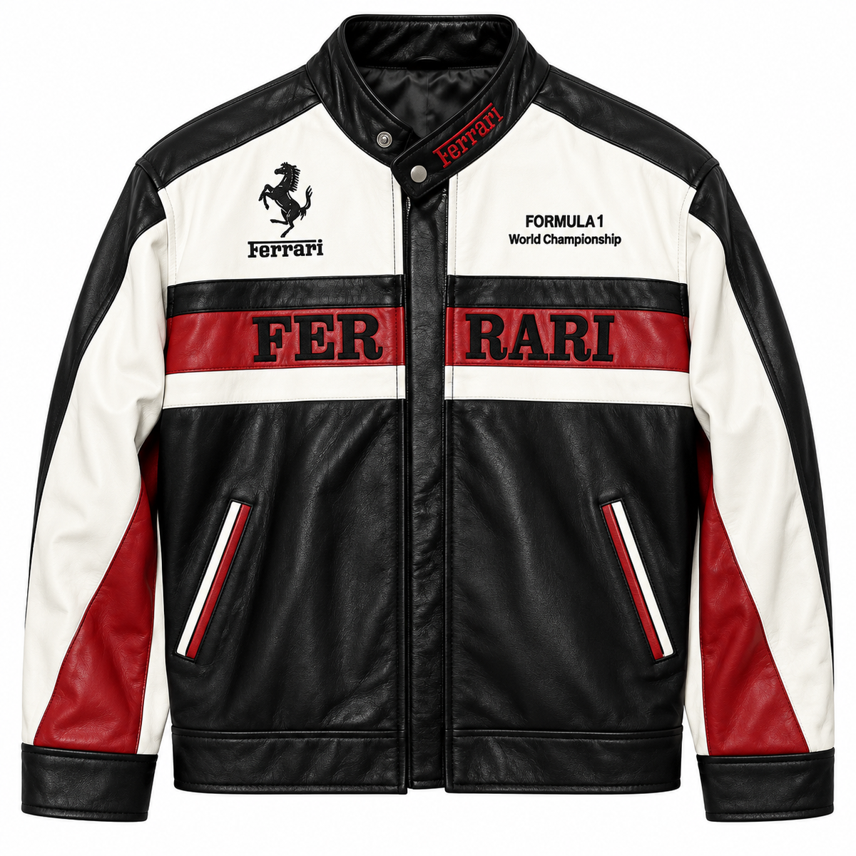Men's black red and white leather racing jacket motorsport motorcycle biker jacket