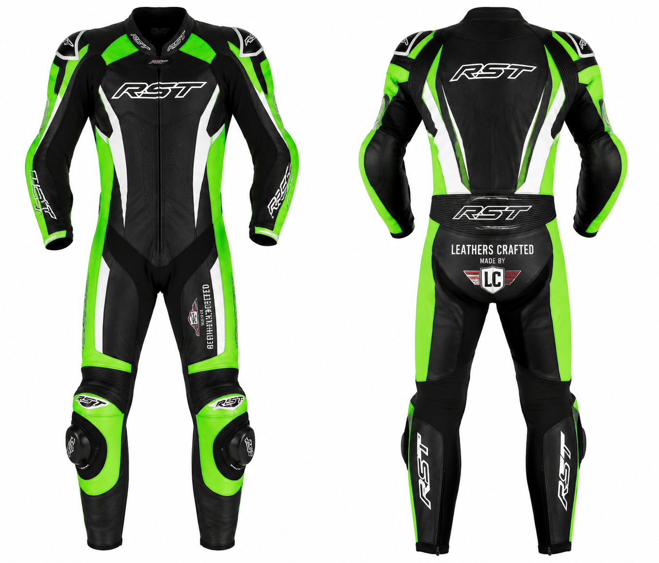 RST Style Green & Black One-Piece Motorcycle Racing Leather Suit | Premium CE Armored Track Suit