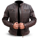 Men's Vintage Brown Leather Biker Jacket – Classic Moto Style with Quilted Detailing Leathers Crafted