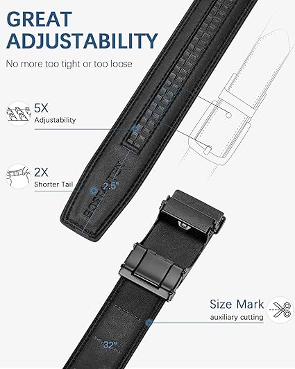 Belt For Men Dress and Casual with Adjustable Buckle, Trim to Fit Leathers Crafted