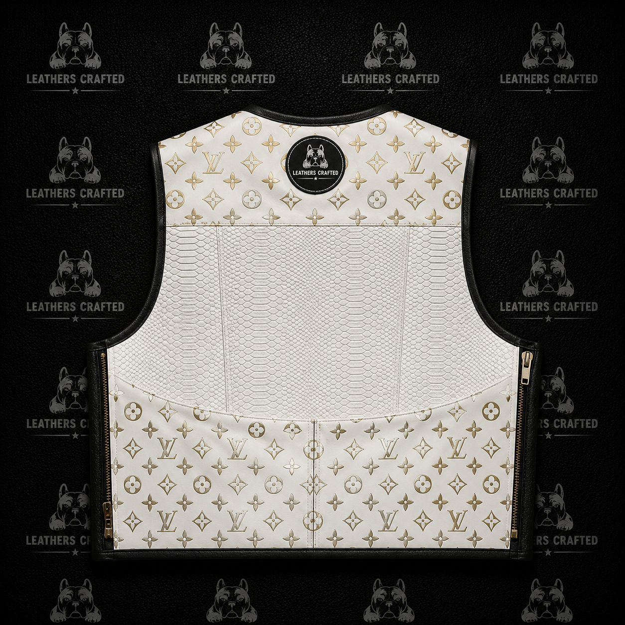 Premium White Luxury Monogram-Inspired Leather Biker Vest