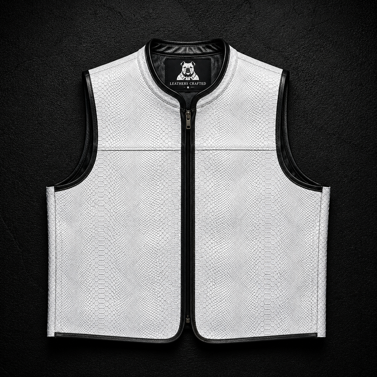 Premium White Python Embossed Leather Biker Vest