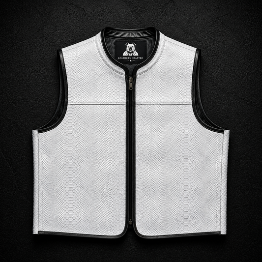 Premium White Python Embossed Leather Biker Vest